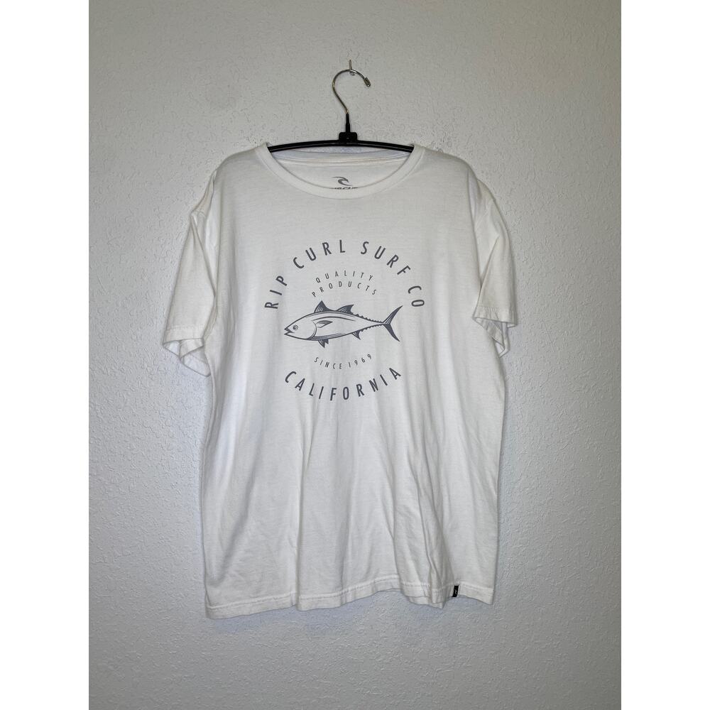 Ripcurl Surf Co California Fish T-Shirt Men’s Cotton EUC Sz Lg White Casual